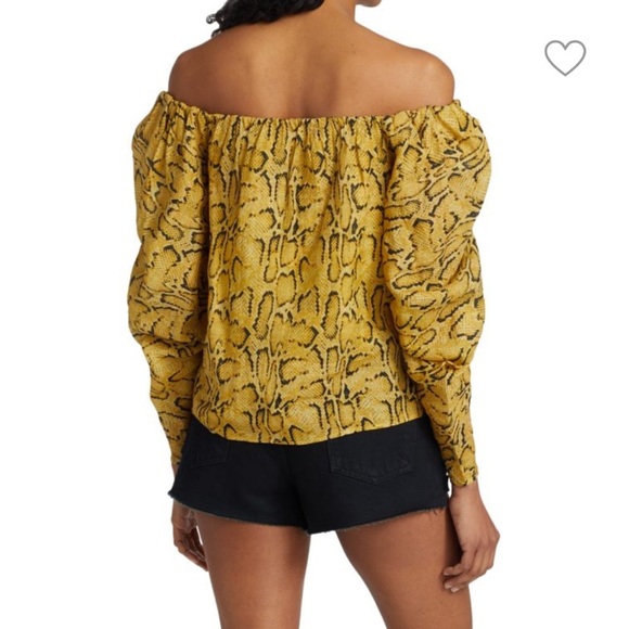 Women’s FRAME Ramie Cotton Blend Snakeskin Print Off Shoulder Blouse Size Large - Picture 2 of 14